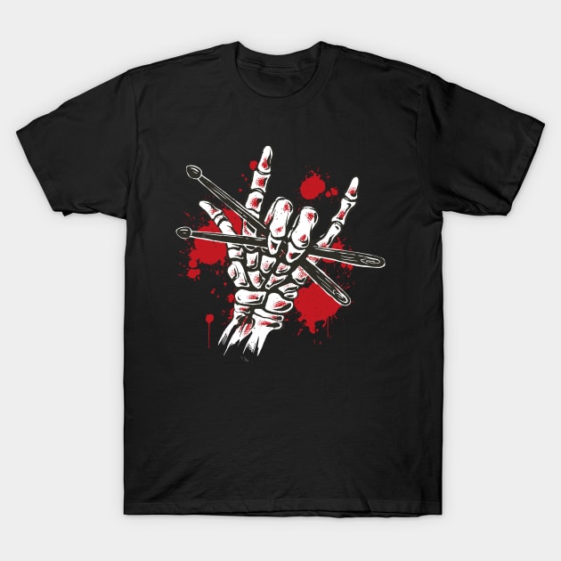 Skeleton Drummer Hand Illustration T-Shirt by SLAG_Creative